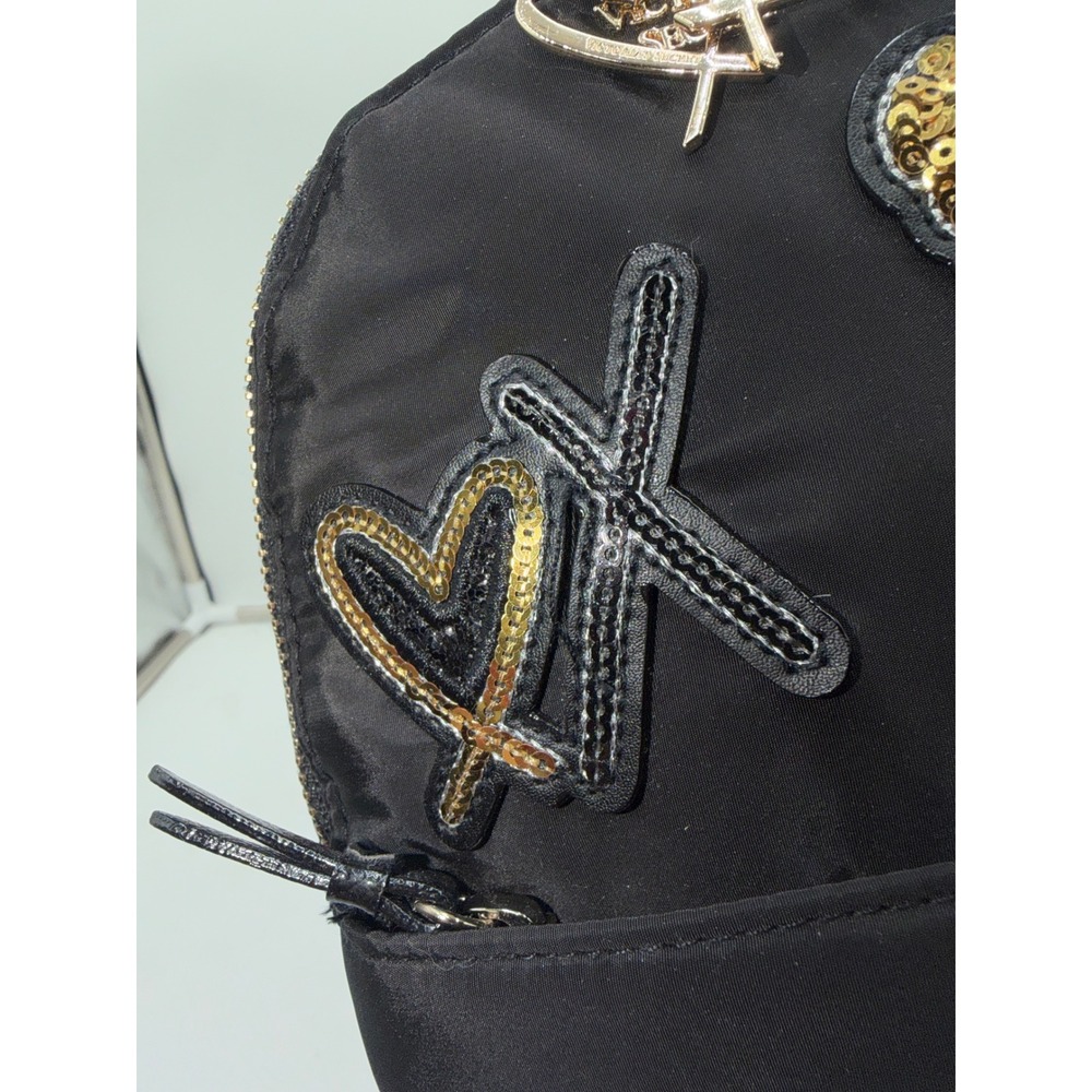 Victoria's Secret Mini Backpack Black Nylon Sequin Angel WingsXO Lips Heart Logo - Picture 8 of 11